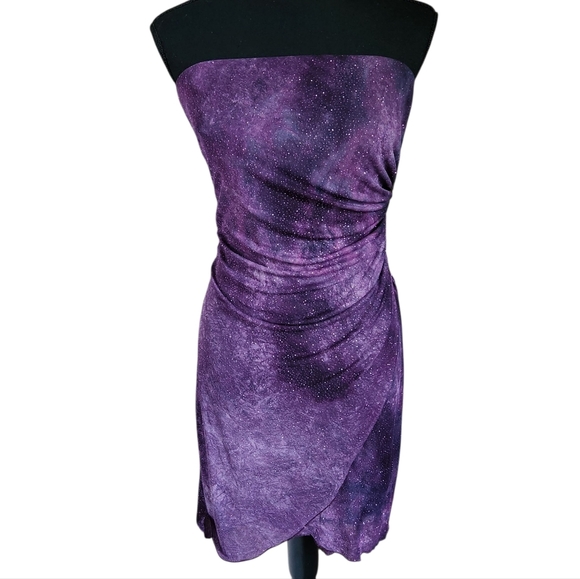Vintage 90s Galaxy Glitter Bling Strapless Dress Sz 9/10 - Picture 1 of 9